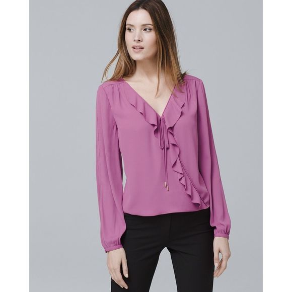 Tops - White House Black Market Ruffle-Trim Surplice Blouse - Warm Violet - Sz 12